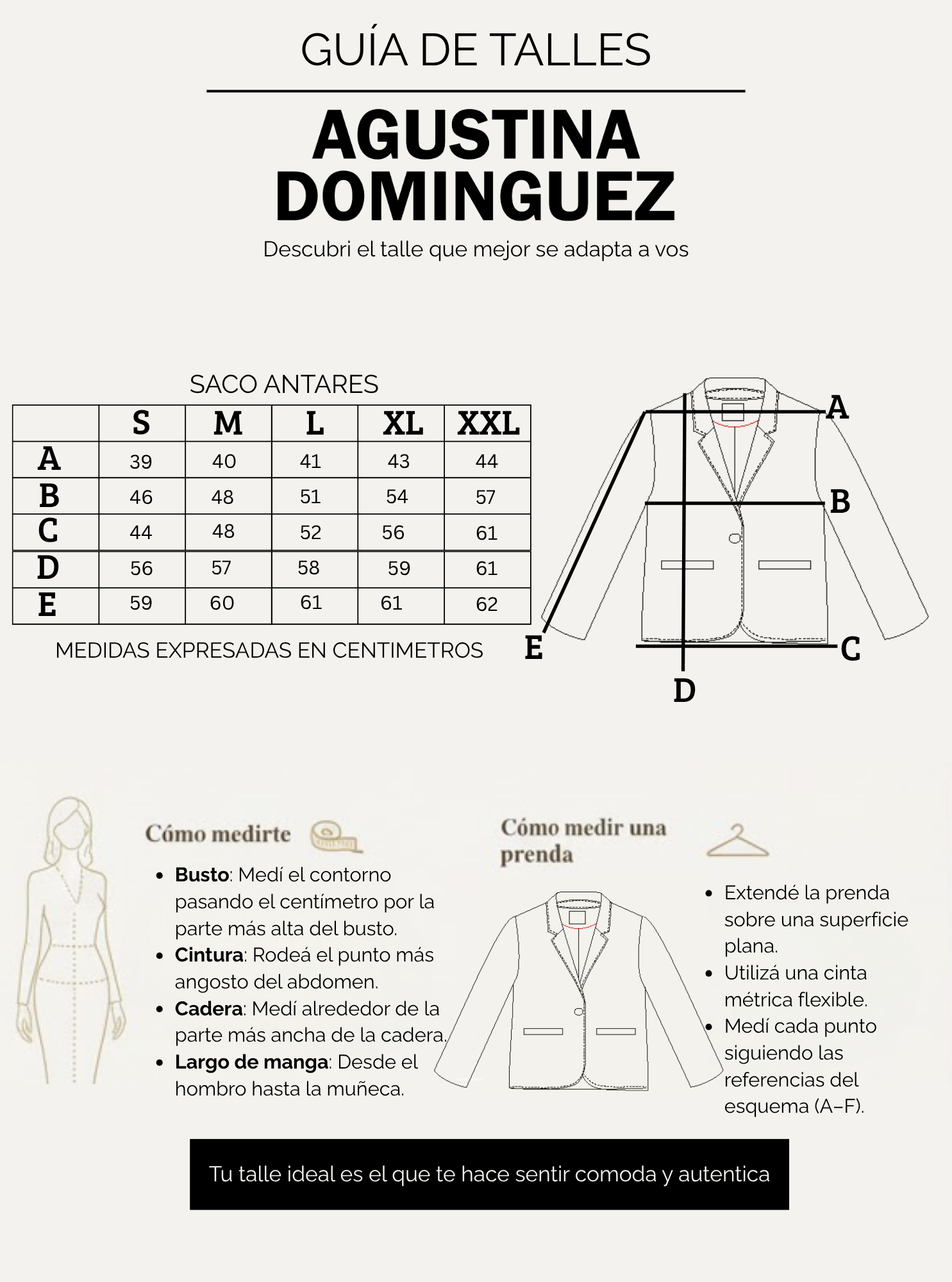 Tabla de talles de Saco Antares Oro