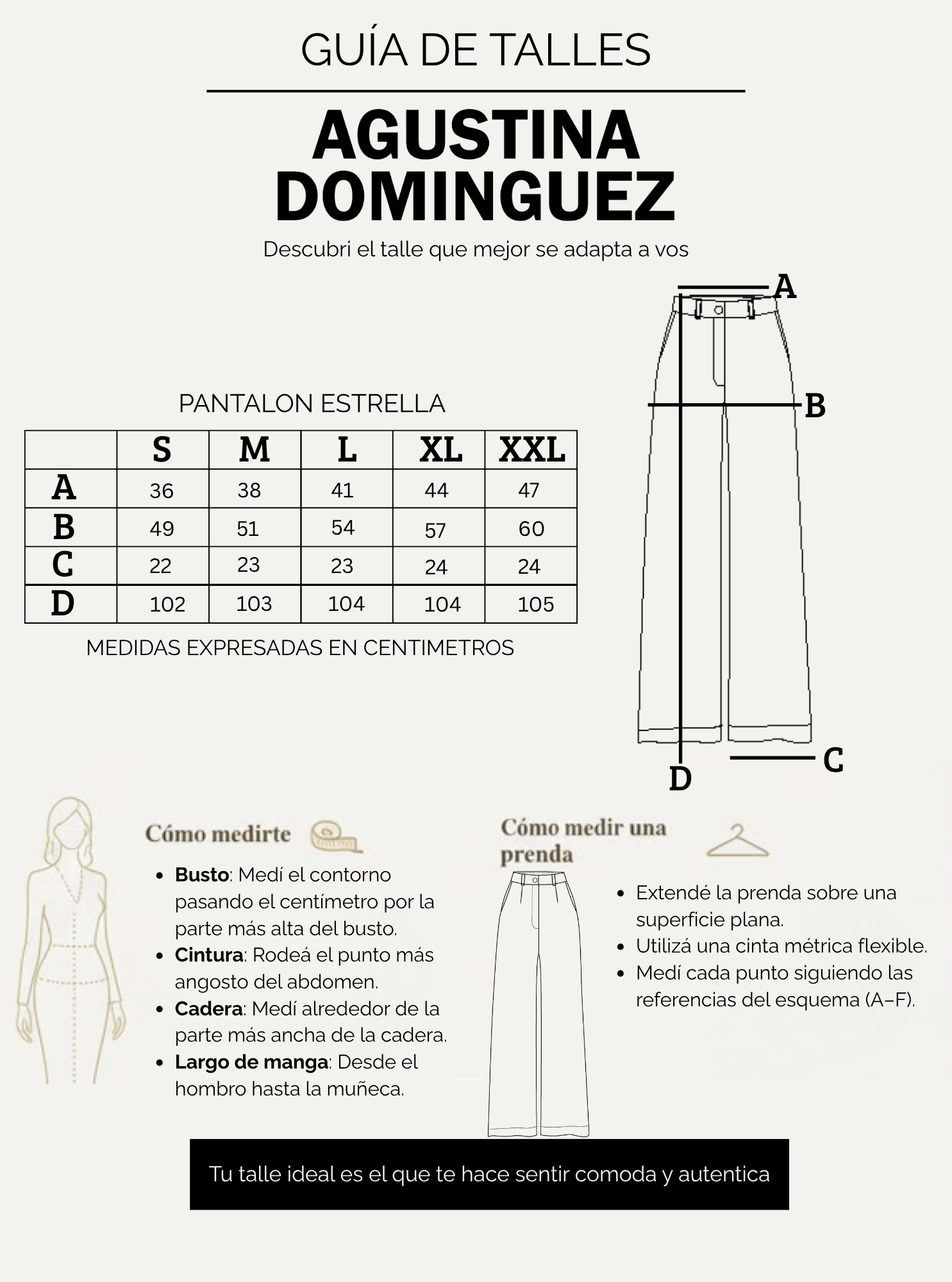 Tabla de talles de Pantalon estrella Beige