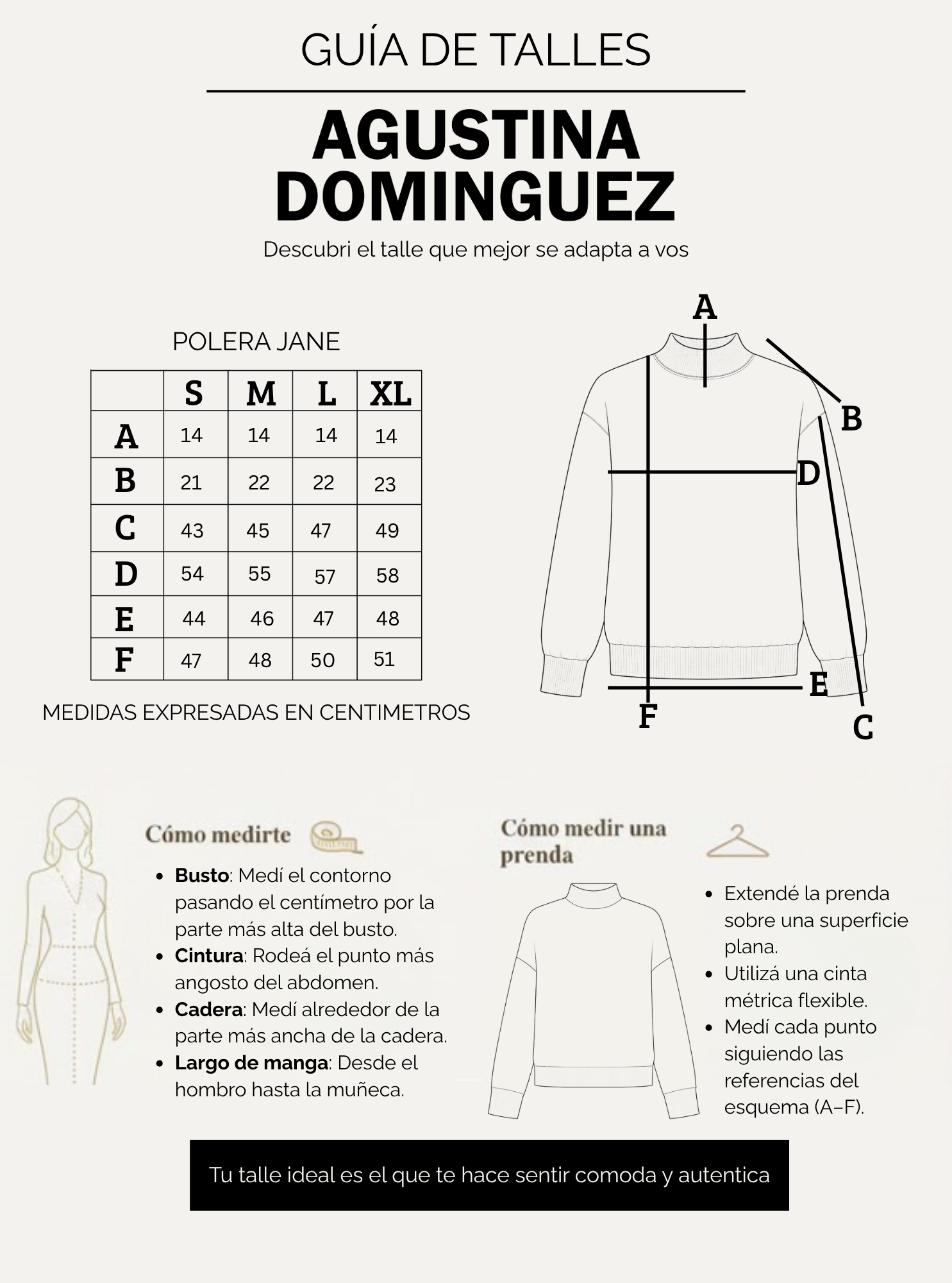 Tabla de talles de Polera Jane Negro