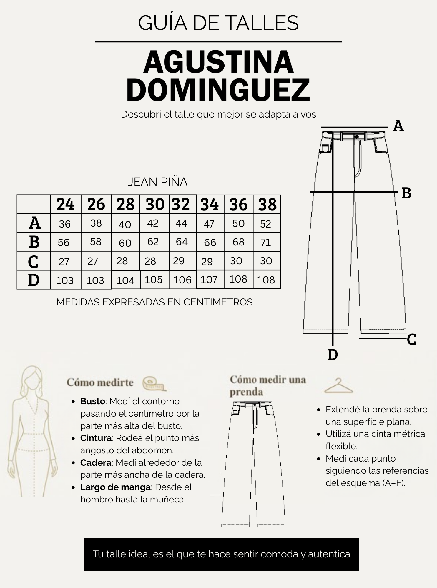 Tabla de talles de Jean piña