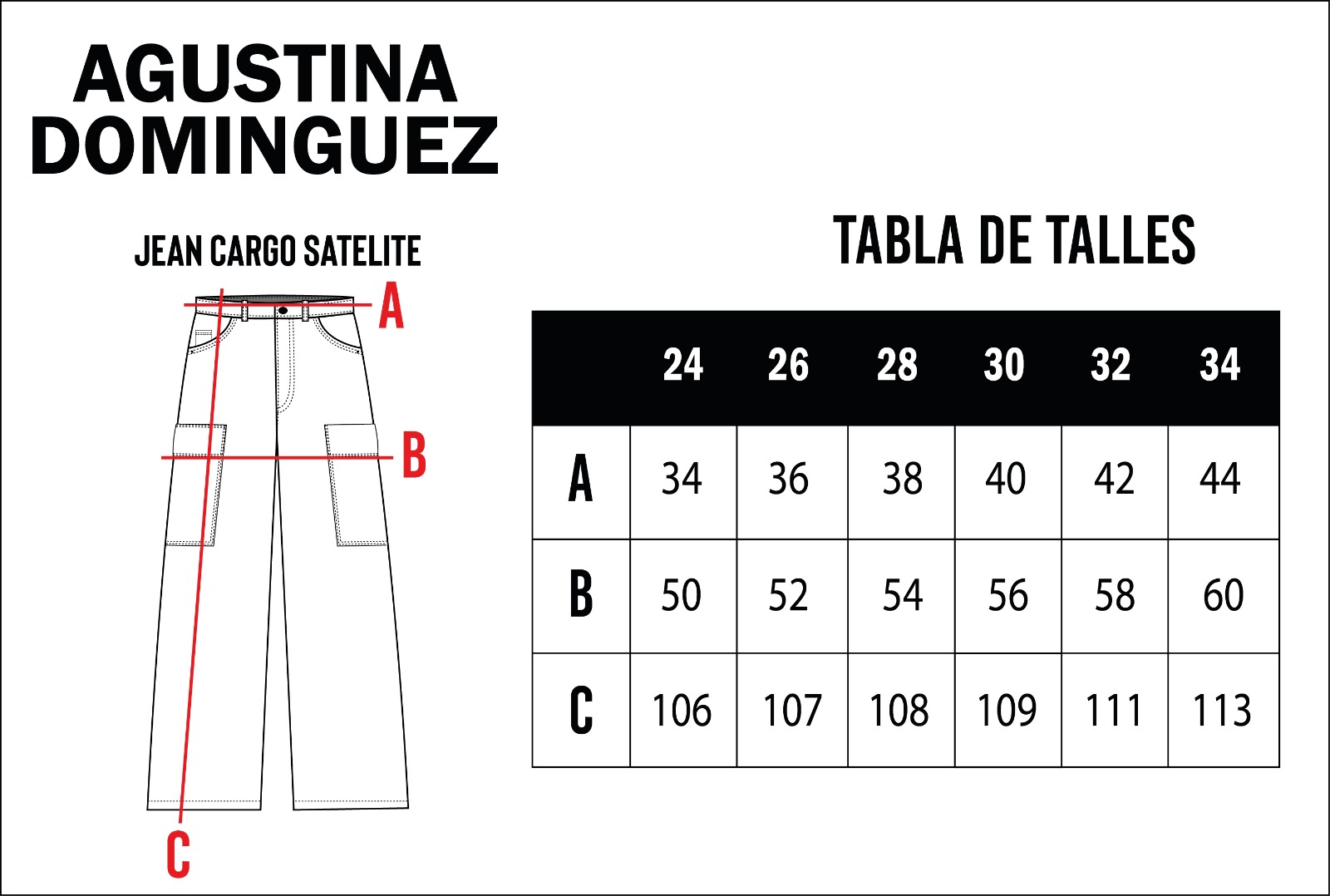 Tabla de talles de Jean Cargo Satelite