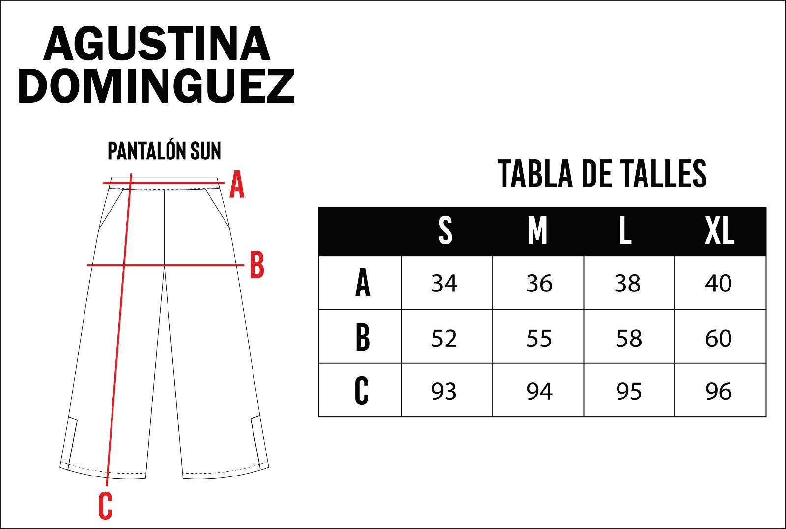 Tabla de talles de Pantalón Sun Fucsia