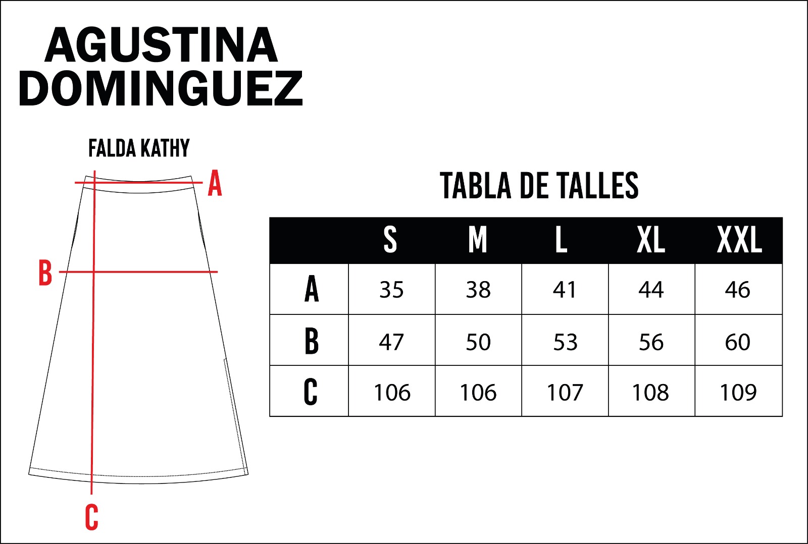 Tabla de talles de Falda Kathy Negra