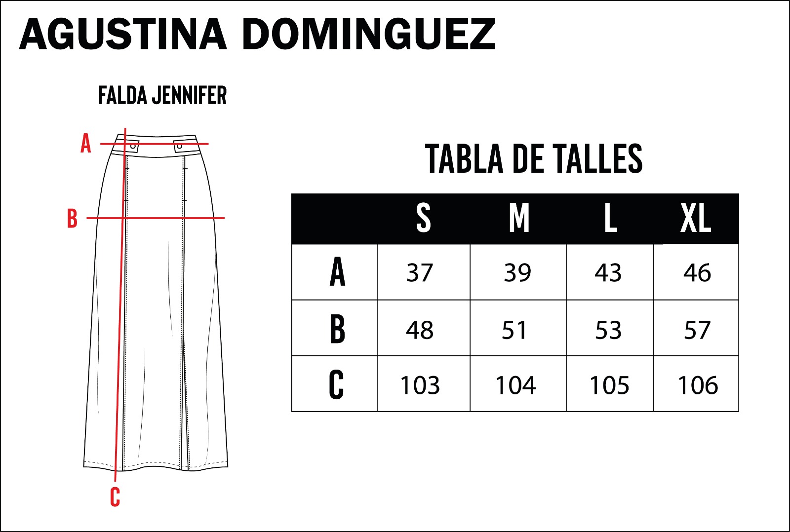 Tabla de talles de Falda Jennifer Gris