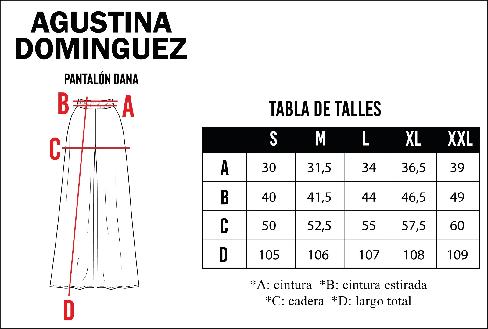 Tabla de talles de Pantalón Dana