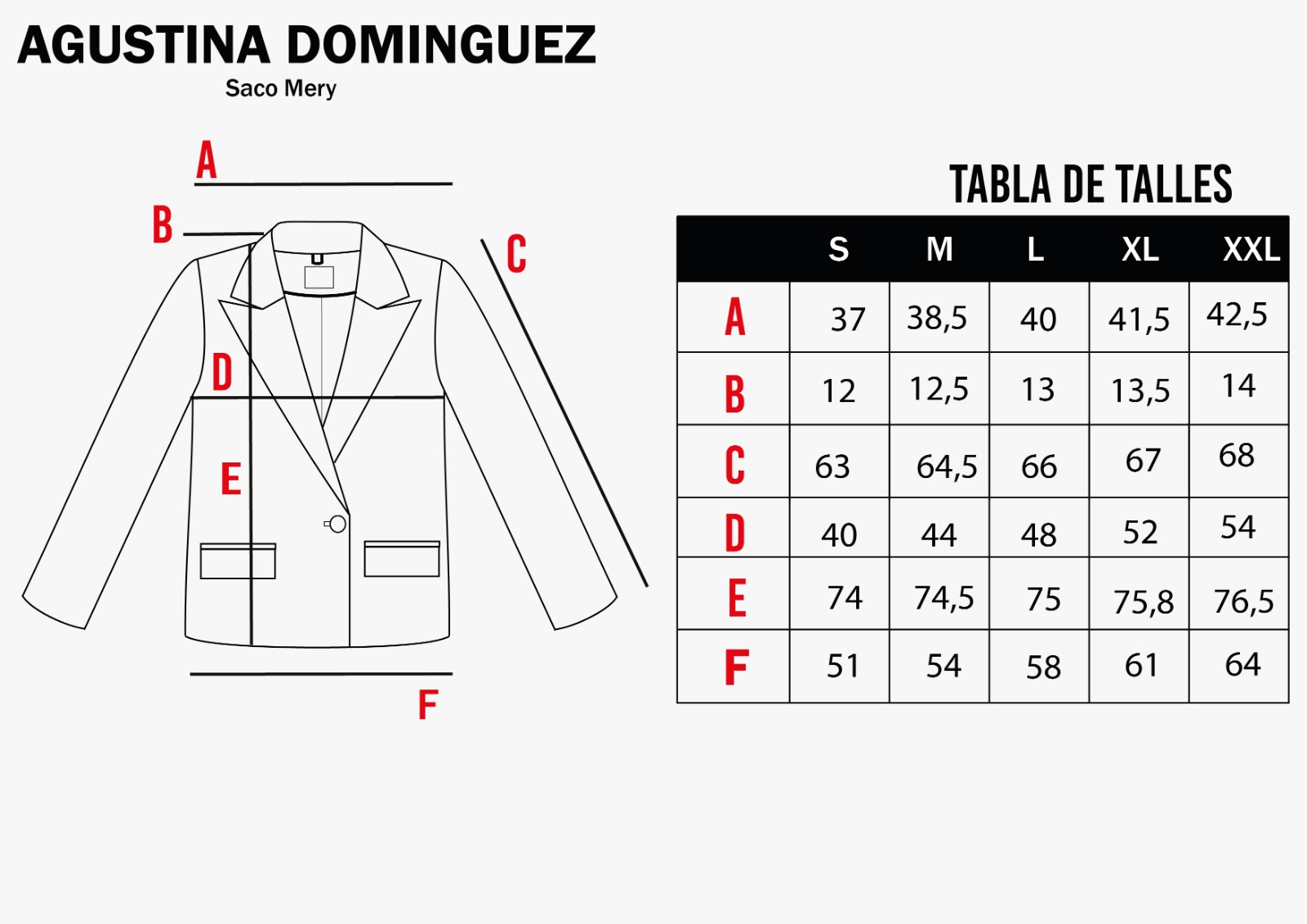 Tabla de talles de Saco Mery Negro