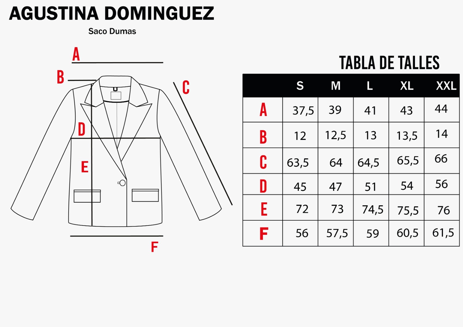 Tabla de talles de Saco Dumas