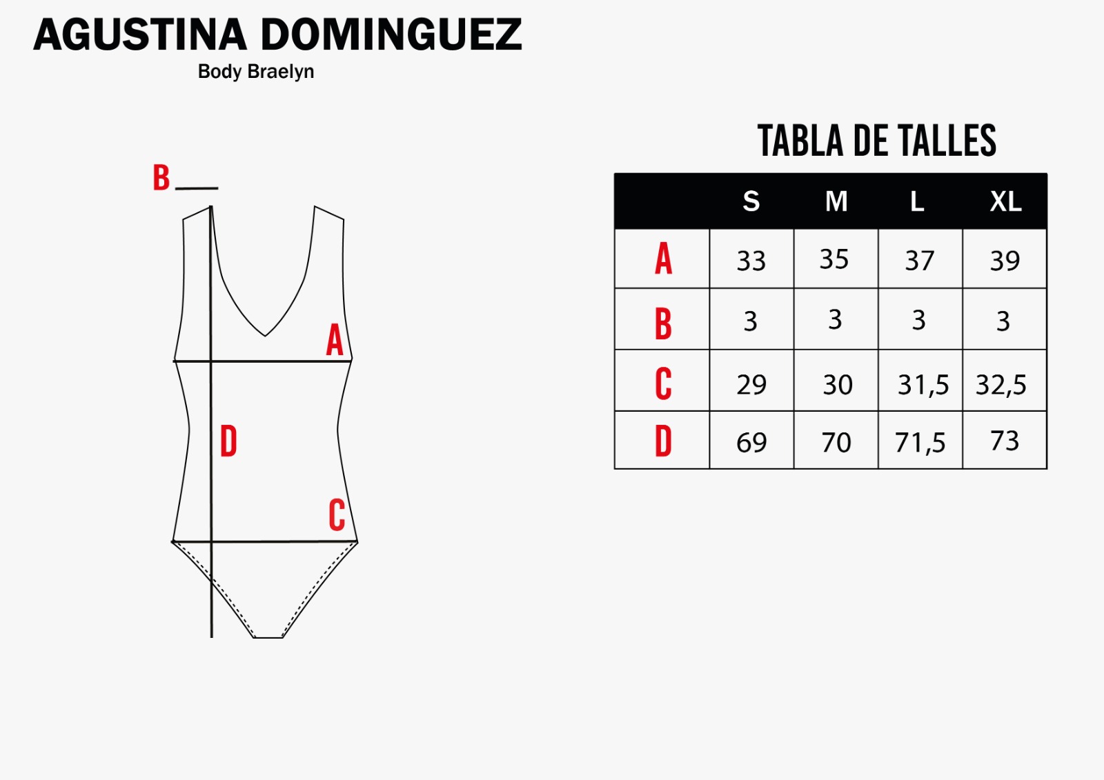 Tabla de talles de Body Braelyn Habano