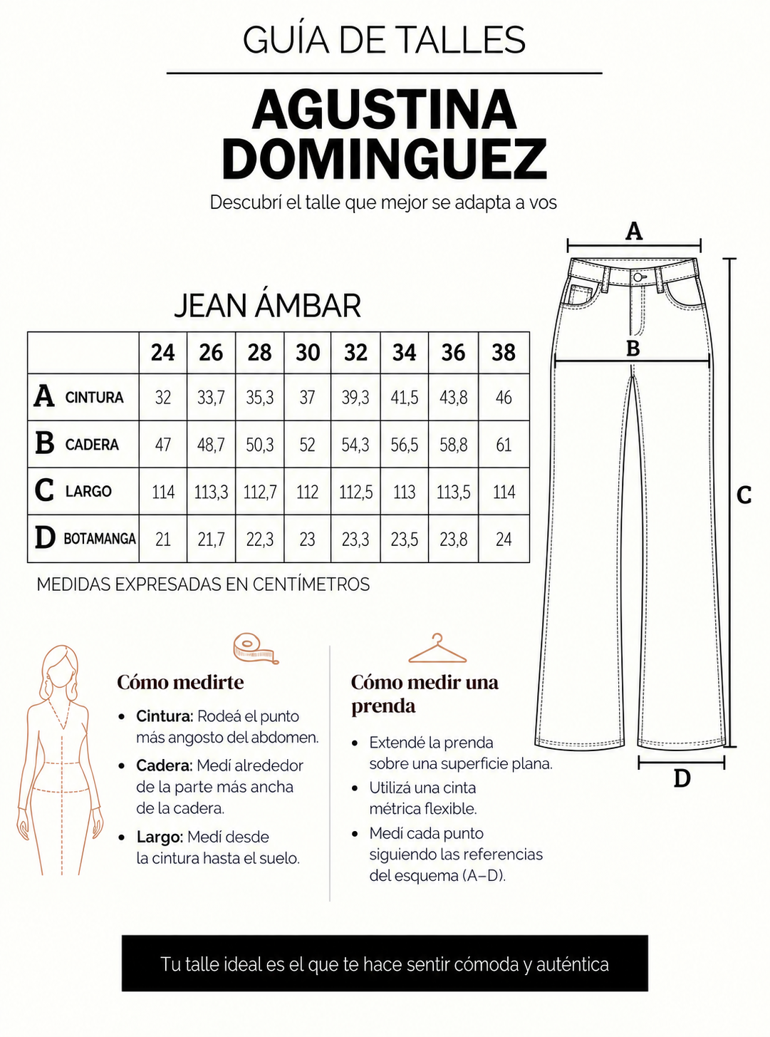 Tabla de talles del Jean &Aacute;mbar
