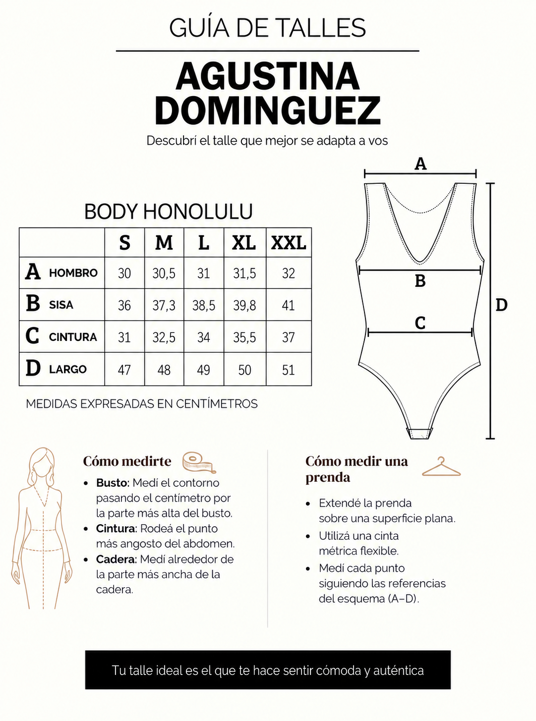 Tabla de talles de Body Honolulu Gris
