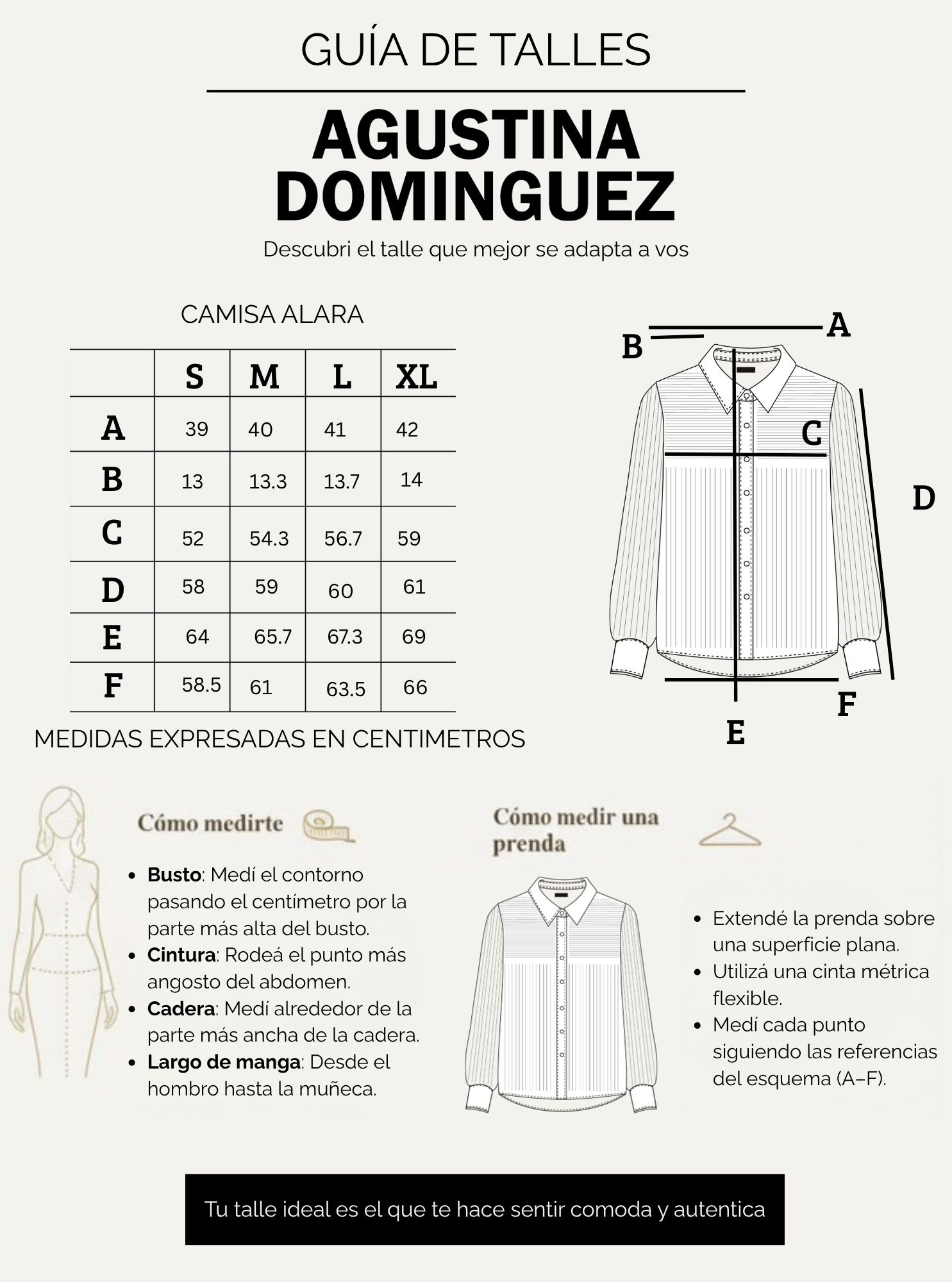Tabla de talles de Camisa Alara