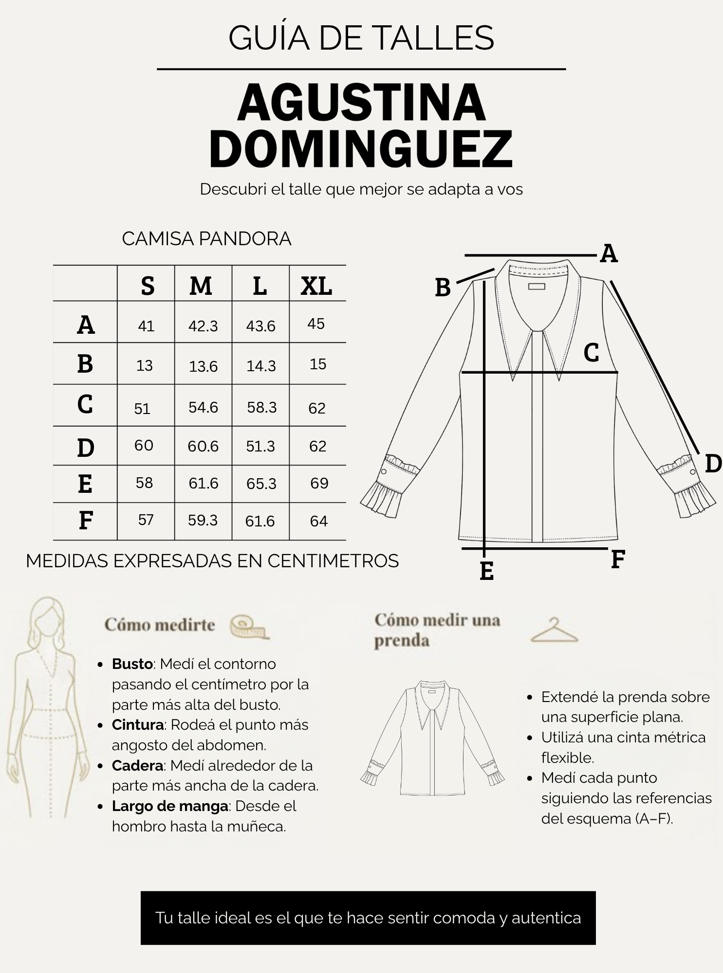 Tabla de talles de Camisa pandora Wax