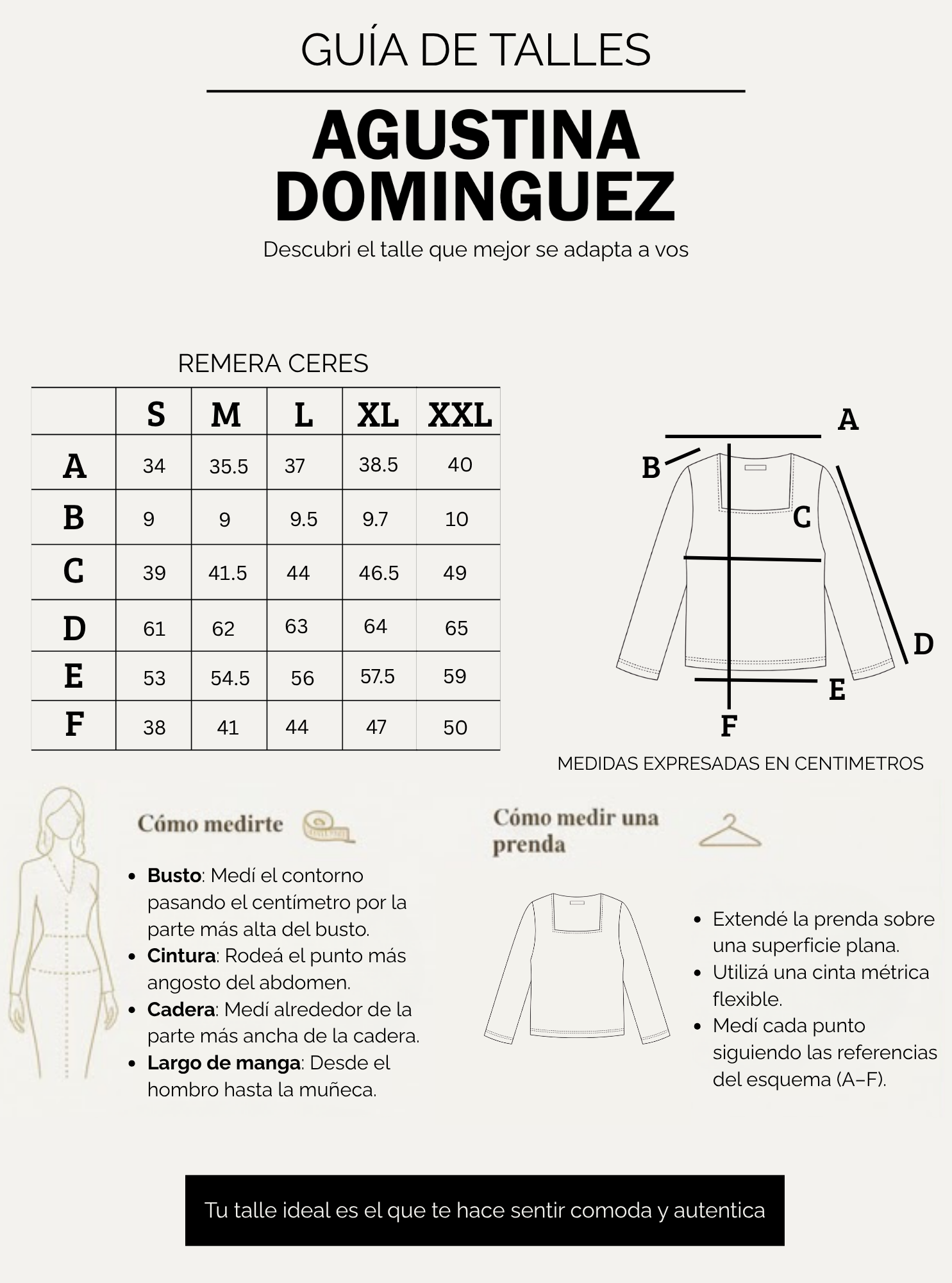 Tabla de talles de Remera Ceres Chocolate