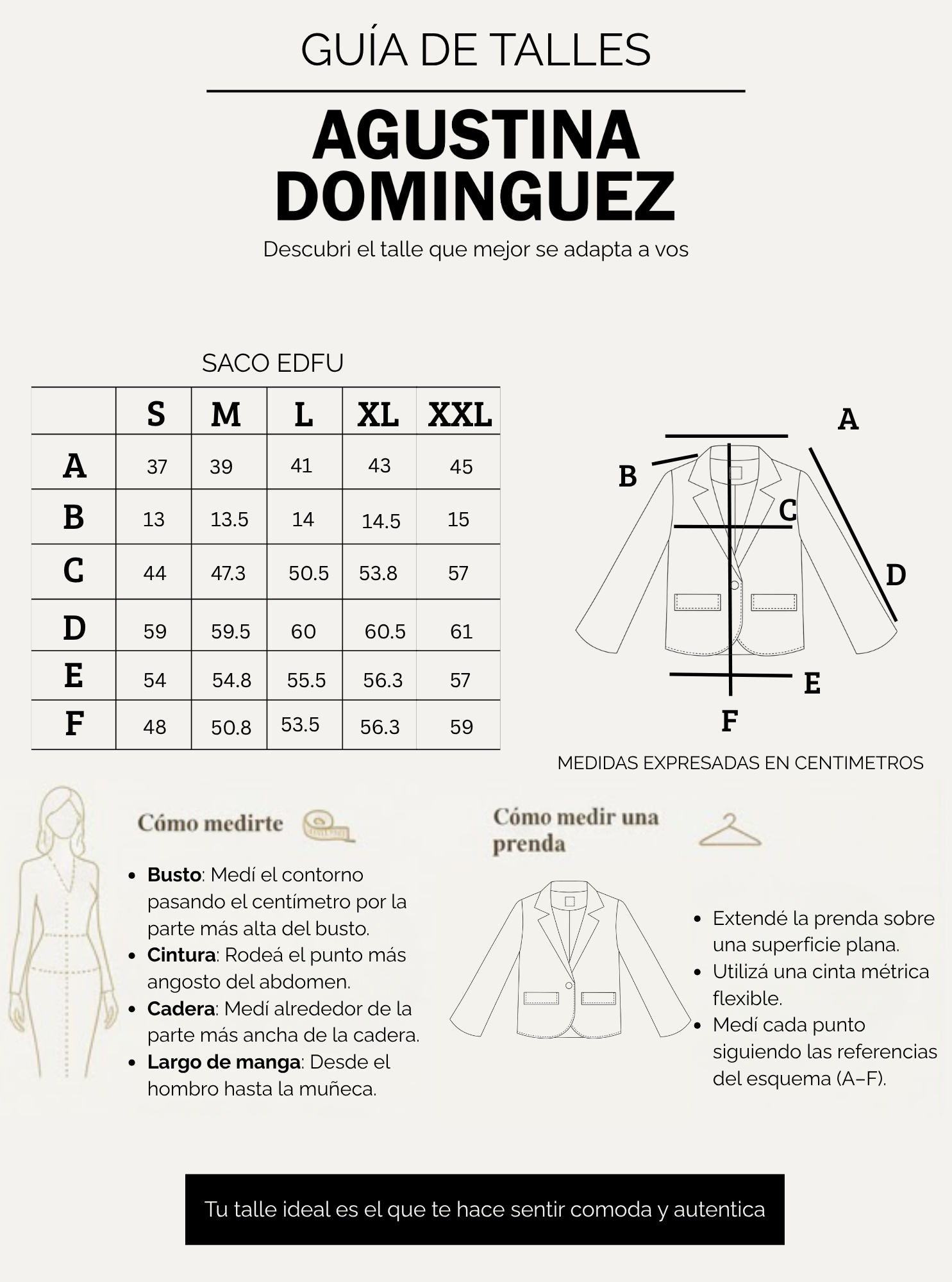 Tabla de talles de Saco Edfu Beige