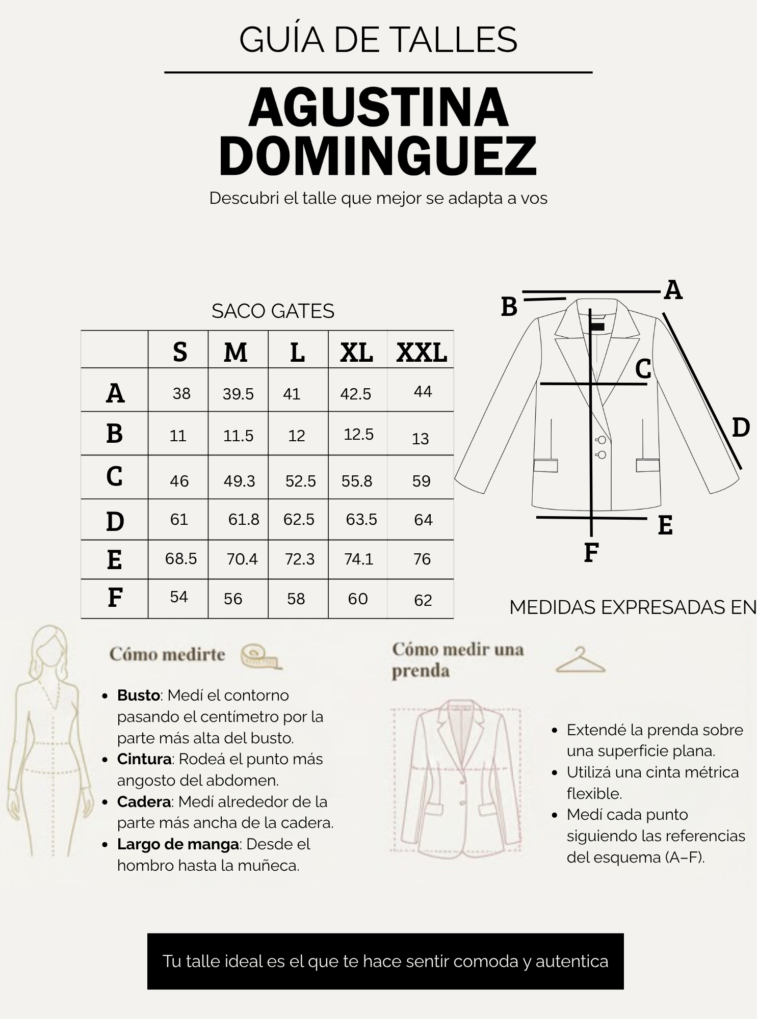 Tabla de talles de Saco Gates