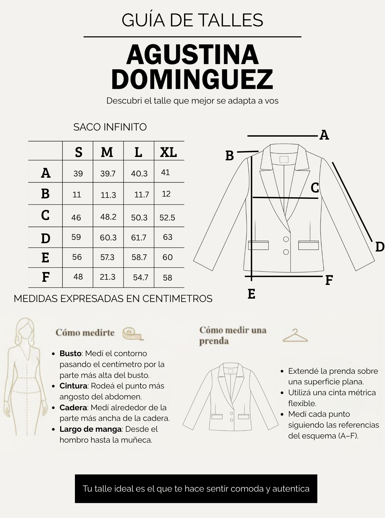 Tabla de talles de Saco Infinito Datil