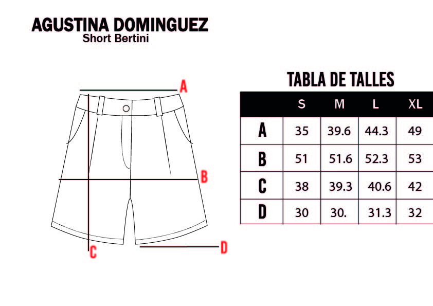 Tabla de talles de Short Bertini Rojo