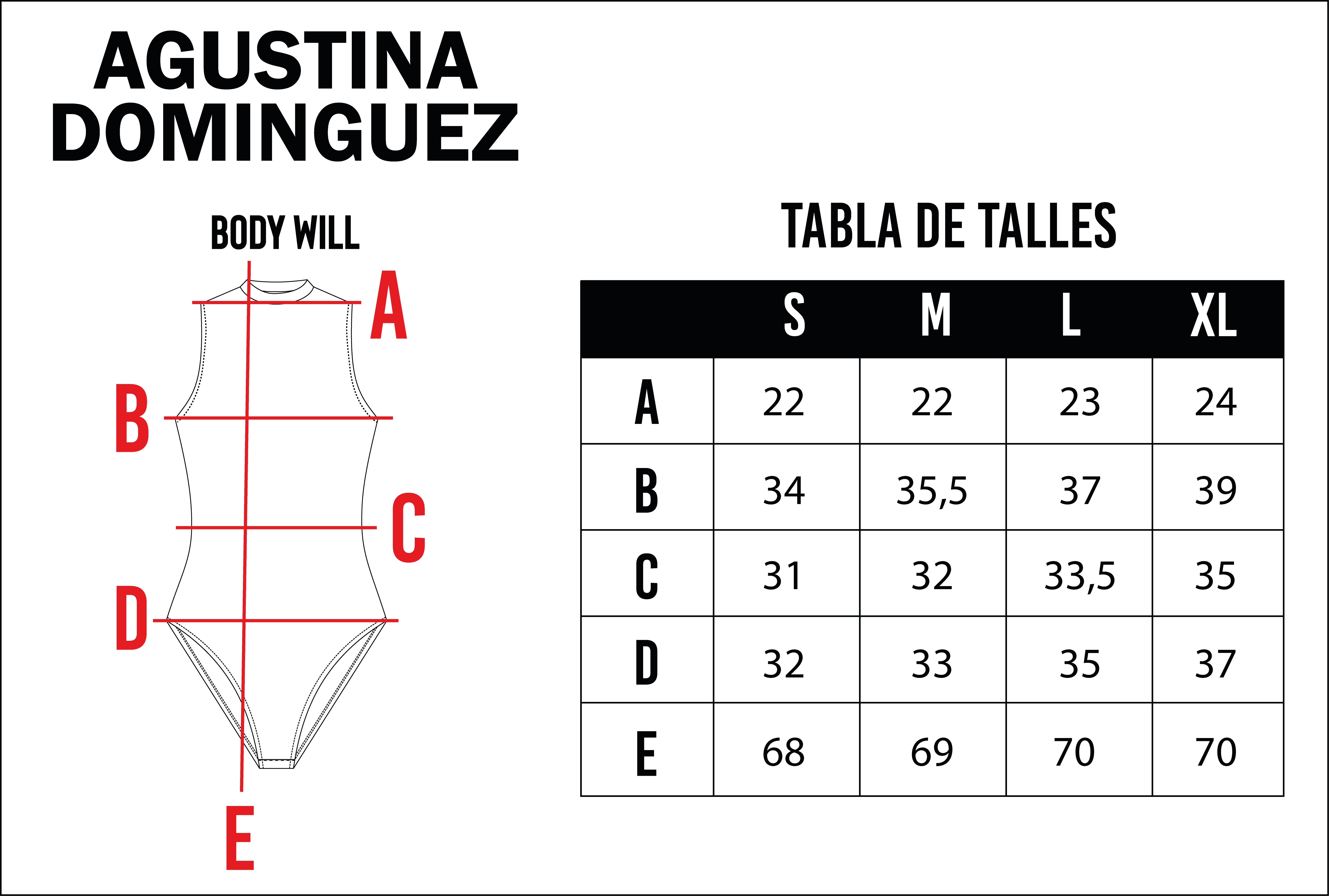 Tabla de talles de Body Will Plateado