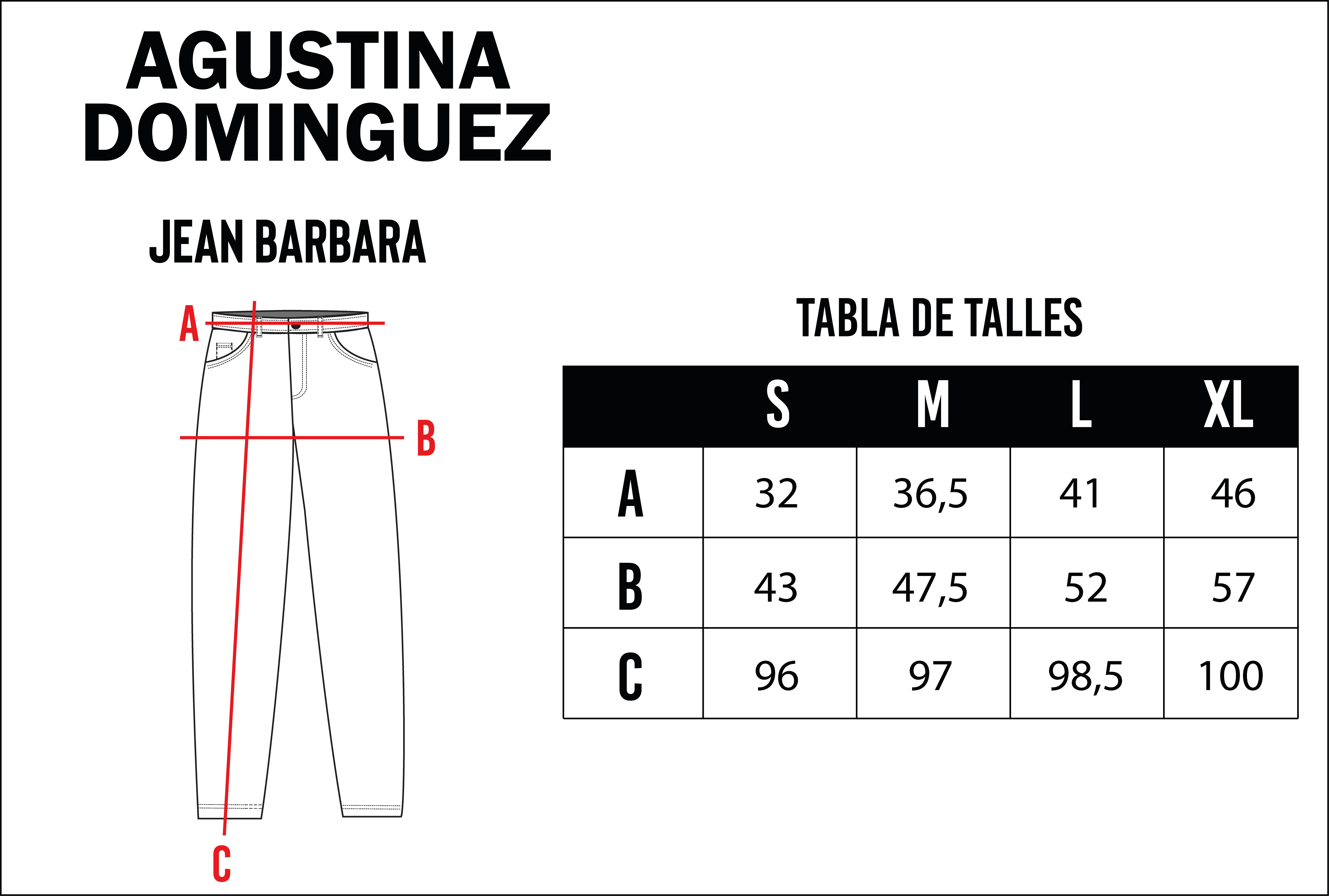 Tabla de talles de Jean Bárbara Azul