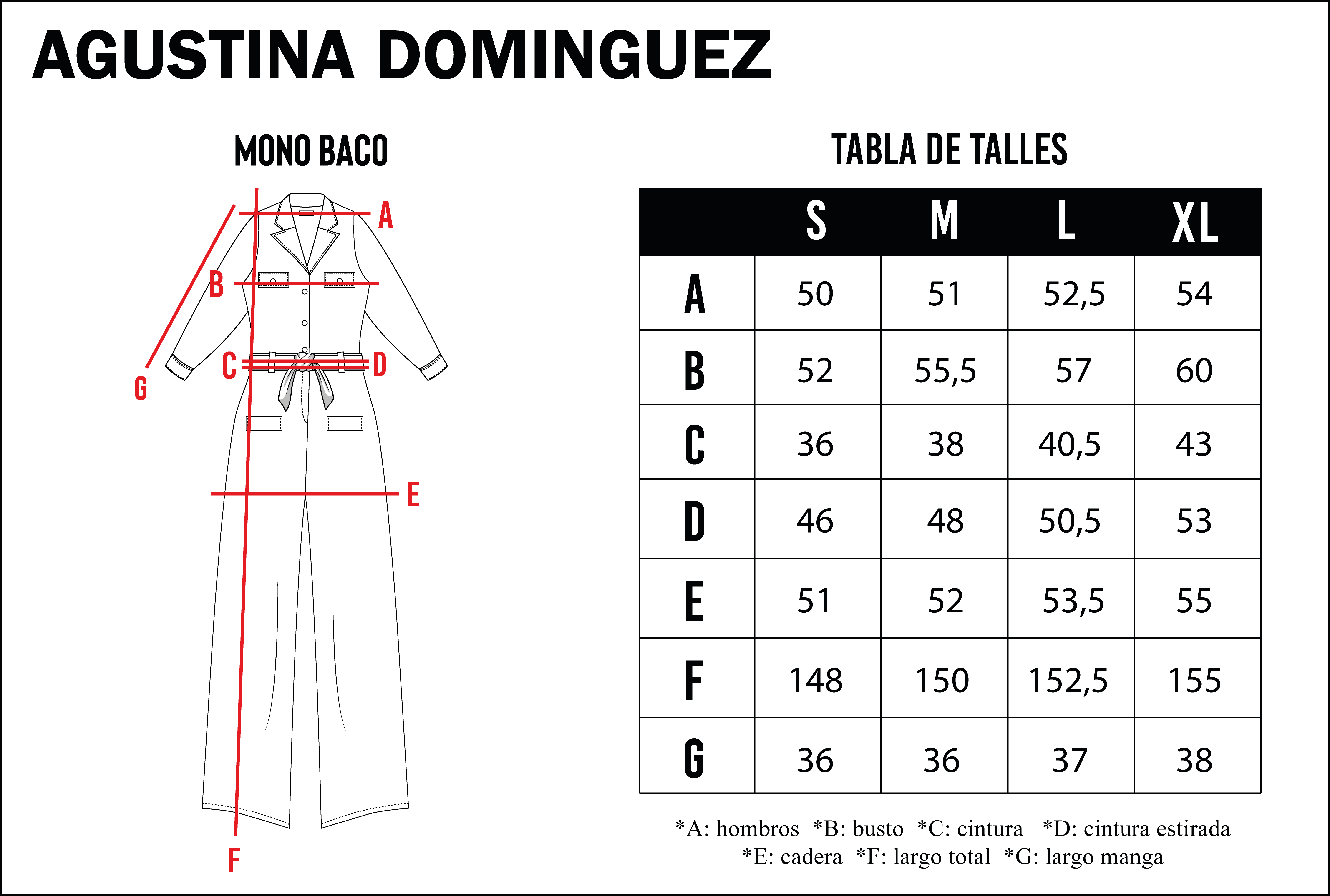 Tabla de talles de Mono Bacco Rosa