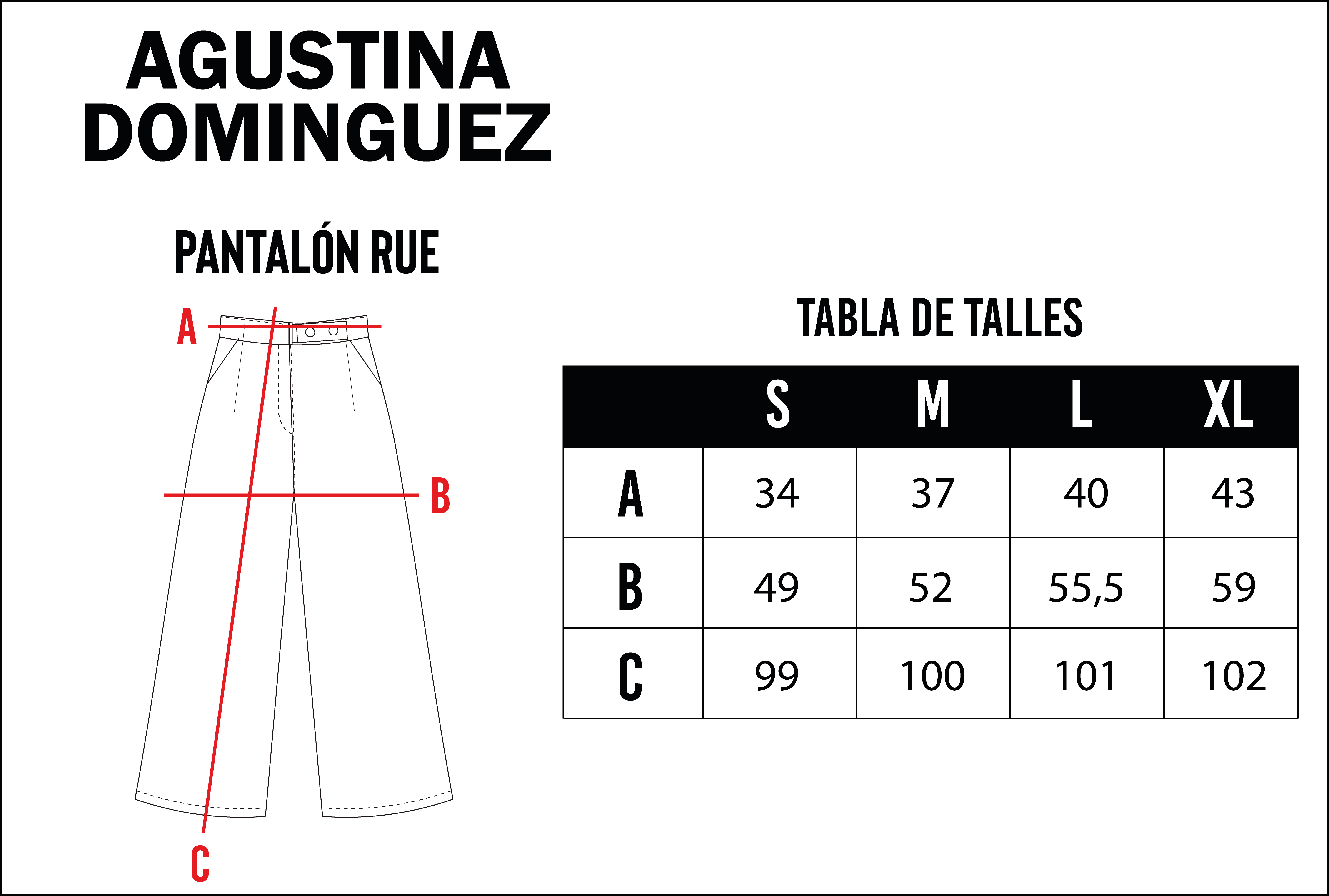 Tabla de talles de Pantalon Rue Azul