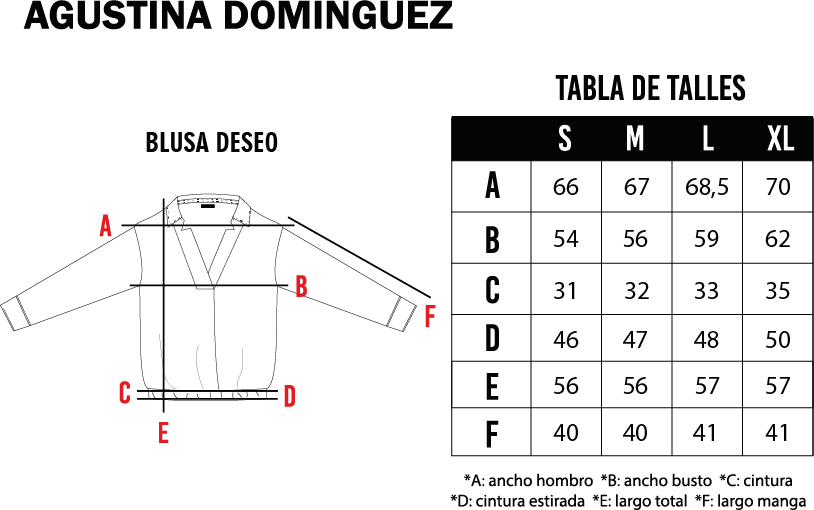 Tabla de talles de Blusa Deseo Negra