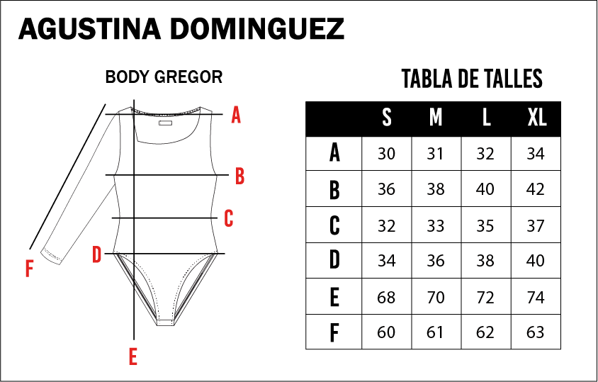 Tabla de talles de Body Gregor