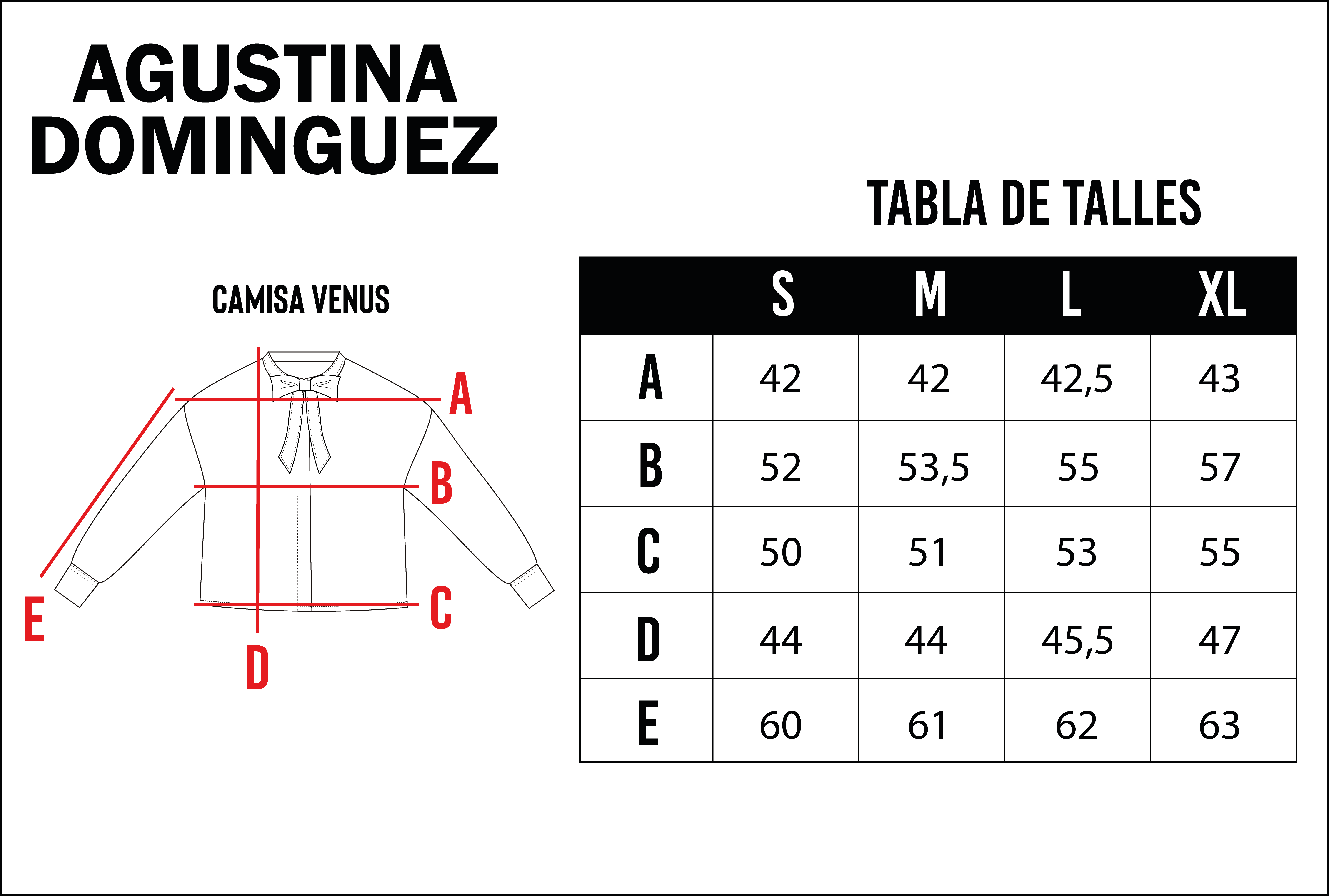 Tabla de talles de Camisa Venus Roja