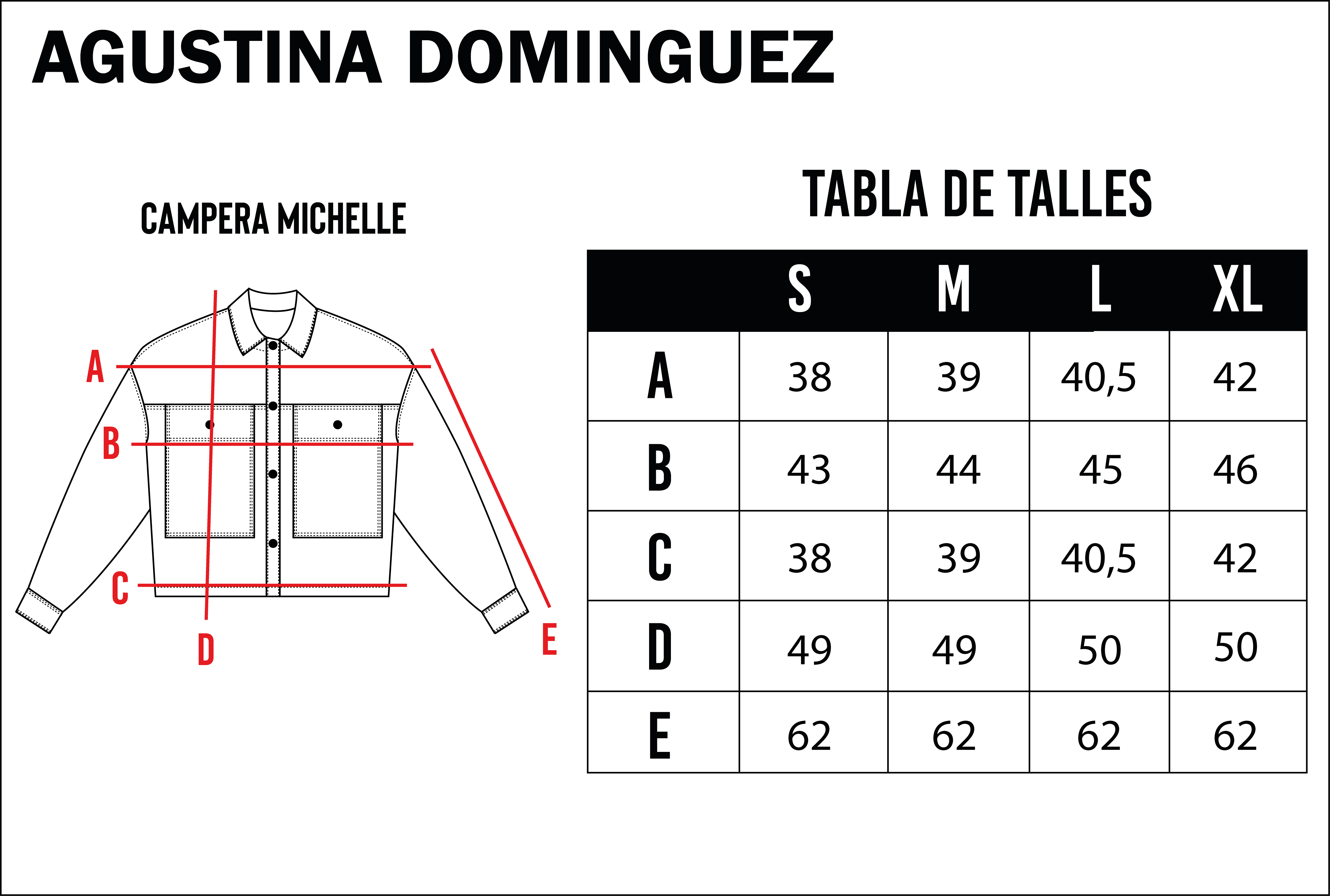 Tabla de talles de Campera Michelle Negra