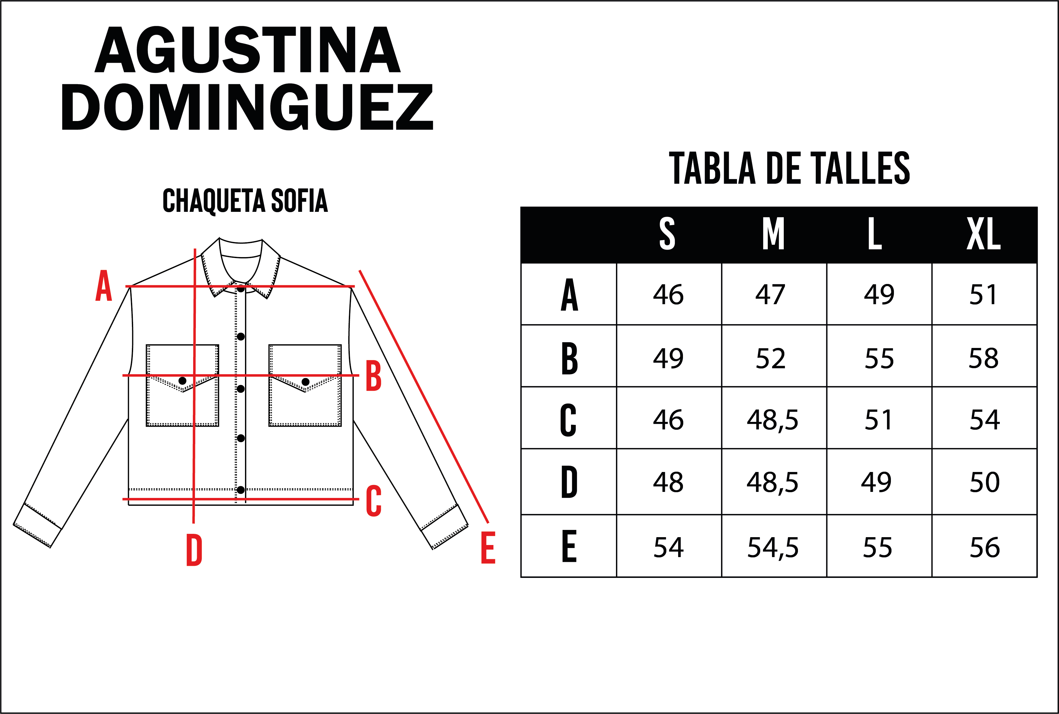 Tabla de talles de Campera Sofia Turquesa