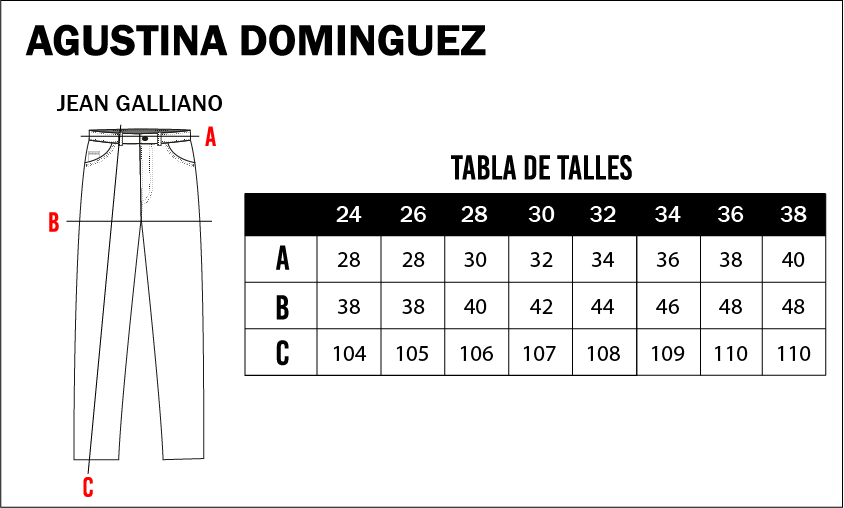 Tabla de talles de Jean Galliano