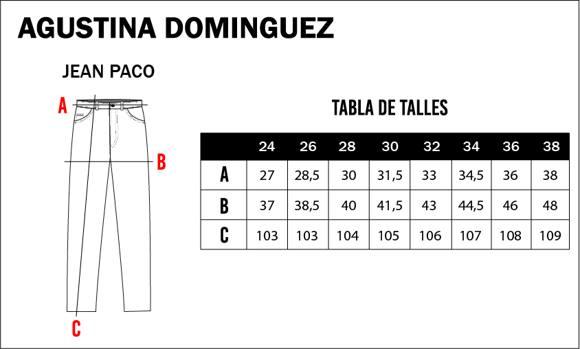 Tabla de talles de Jean Paco