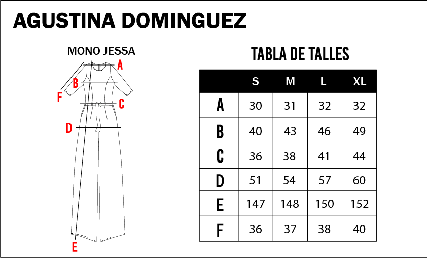 Tabla de talles de Mono Jessa Negro