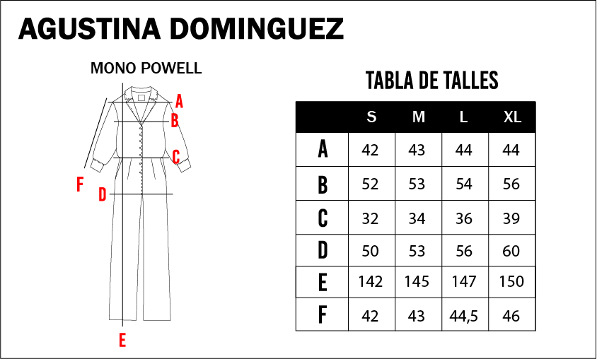 Tabla de talles de Mono Powell Verde