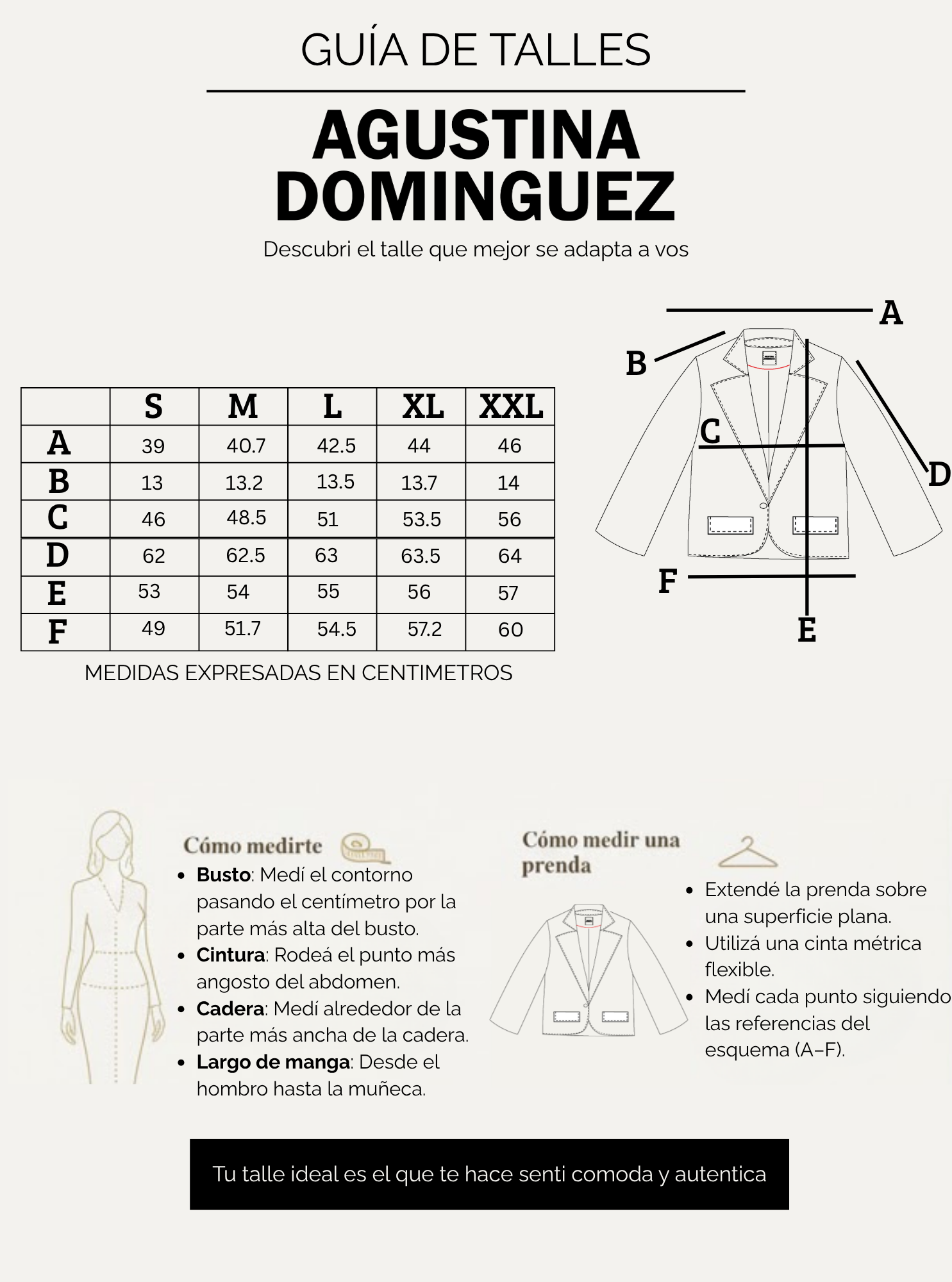 Tabla de talles de Saco Reves Hojas