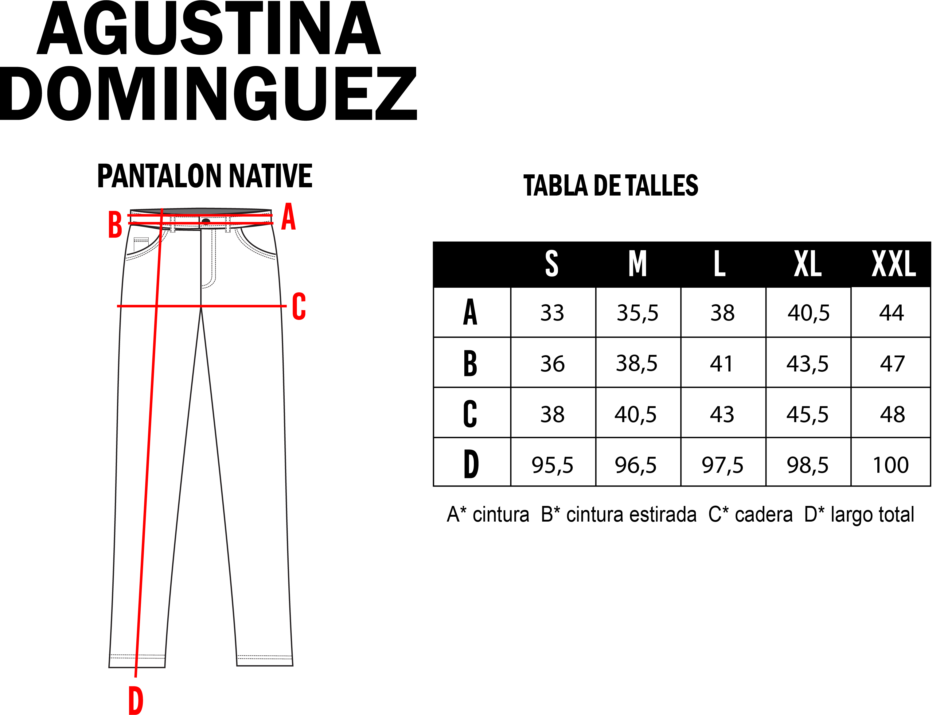 Tabla de talles de Pantalón Native Negro