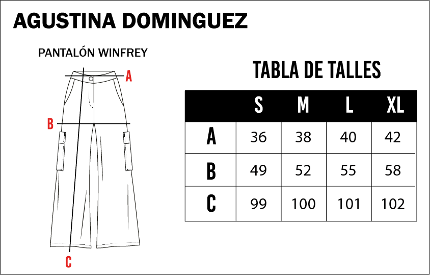 Tabla de talles de Pantalón Winfrey Plata