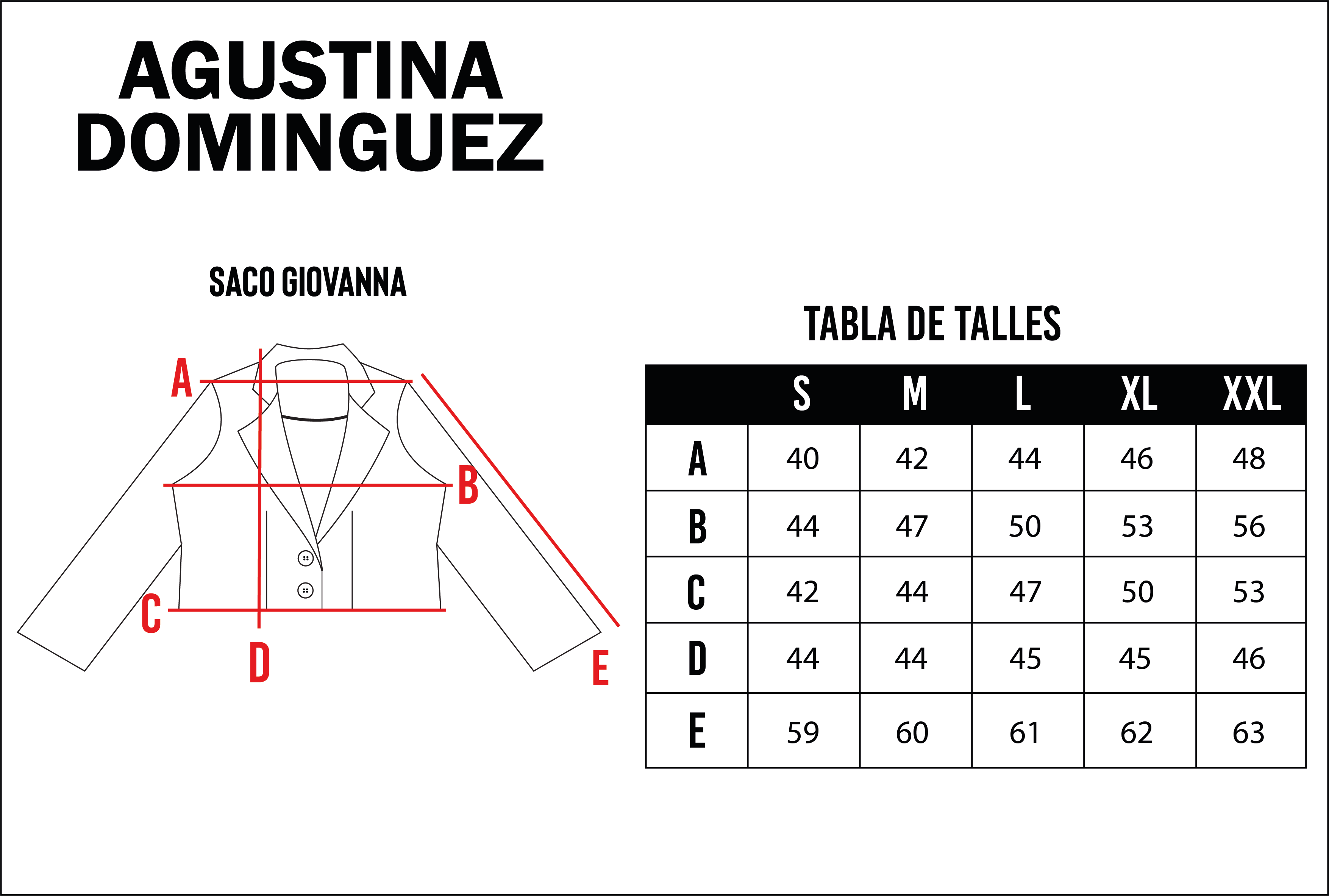 Tabla de talles de Blazer corto Giovanna Coral