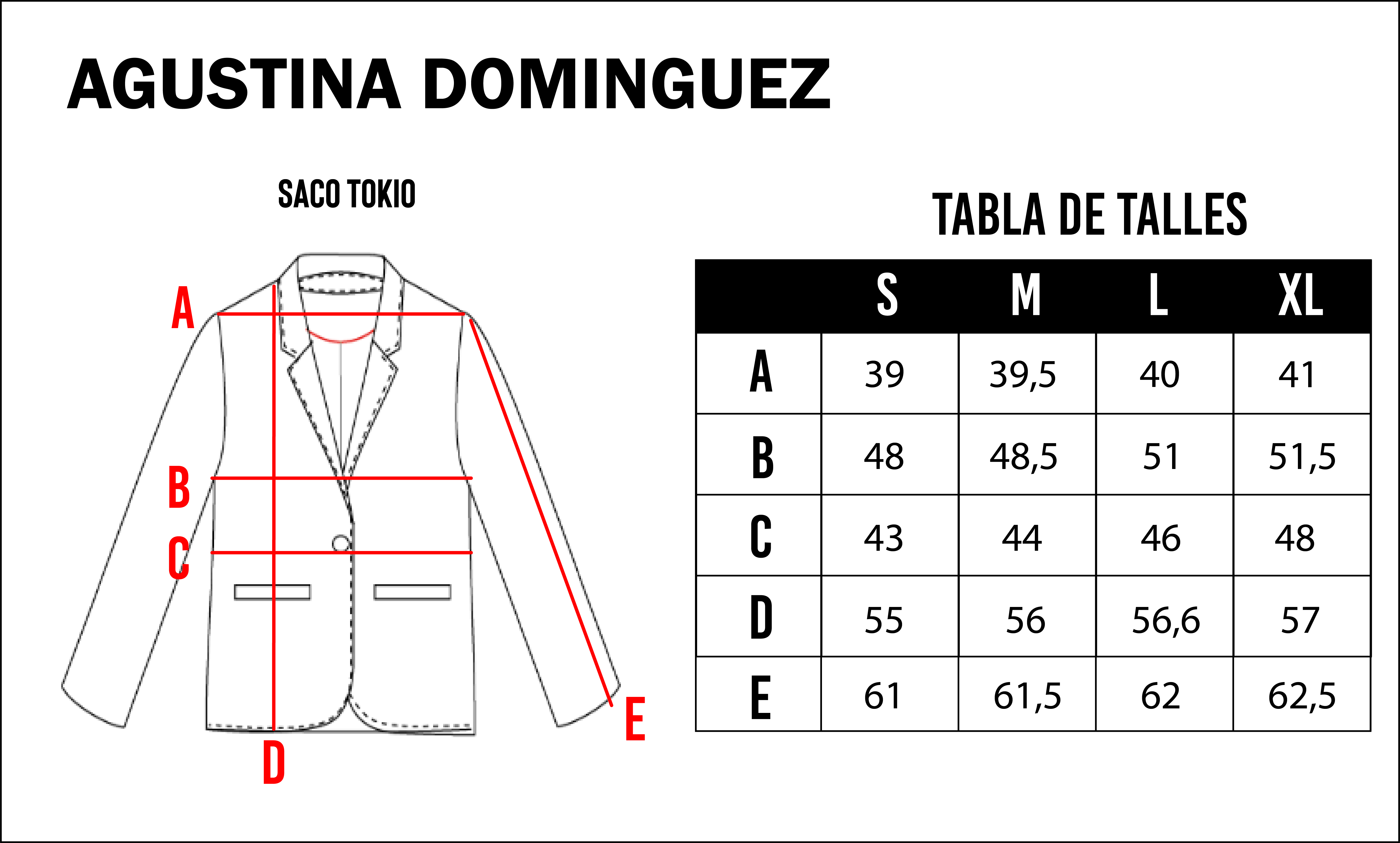 Tabla de talles de Blazer Tokio Fucsia