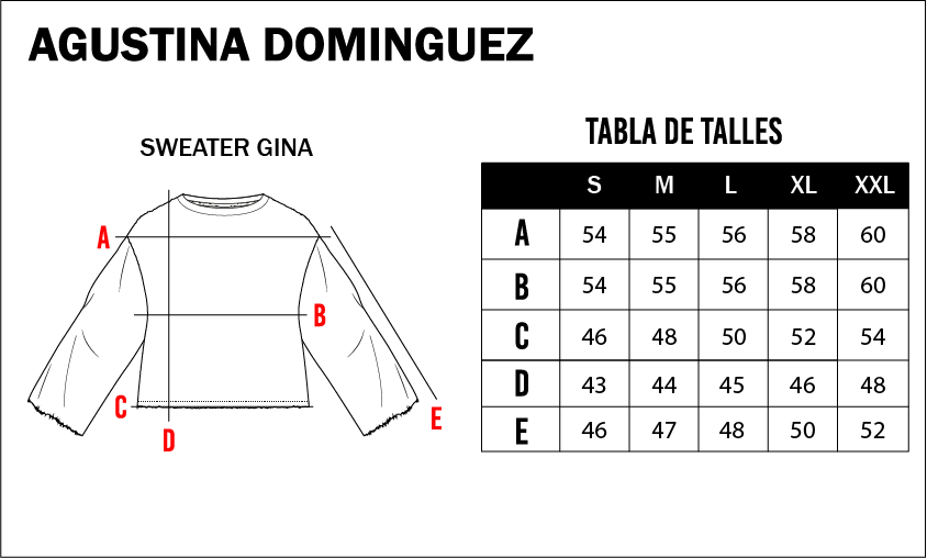 Tabla de talles de Sweater Gina Tiza