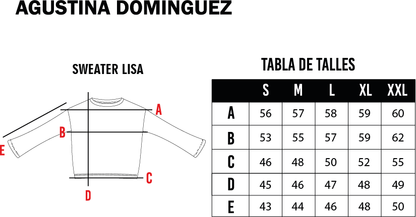 Tabla de talles de Sweater Lisa Lima