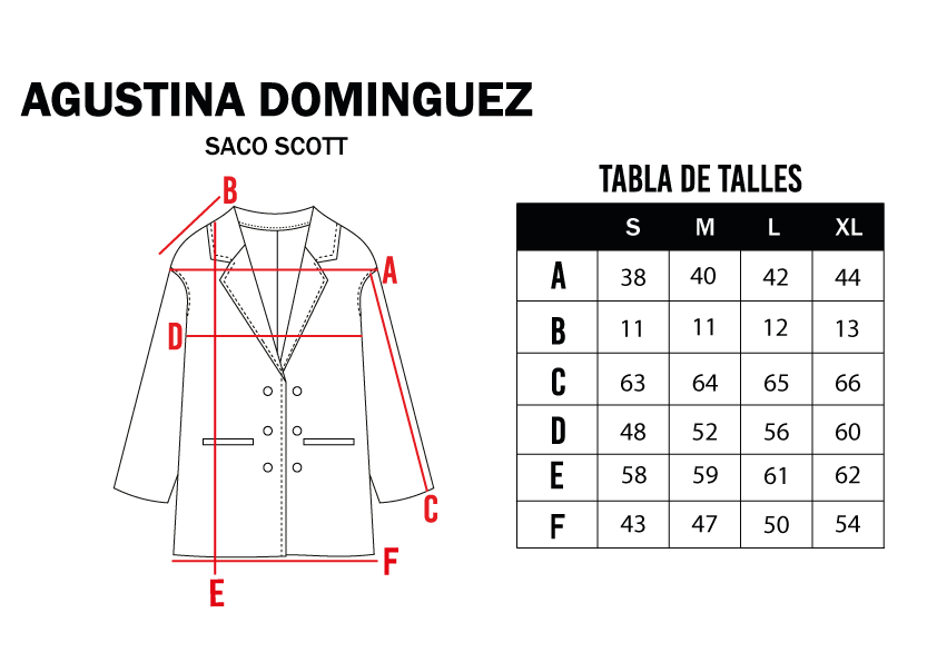 Tabla de talles de Tapado Scott Amarillo