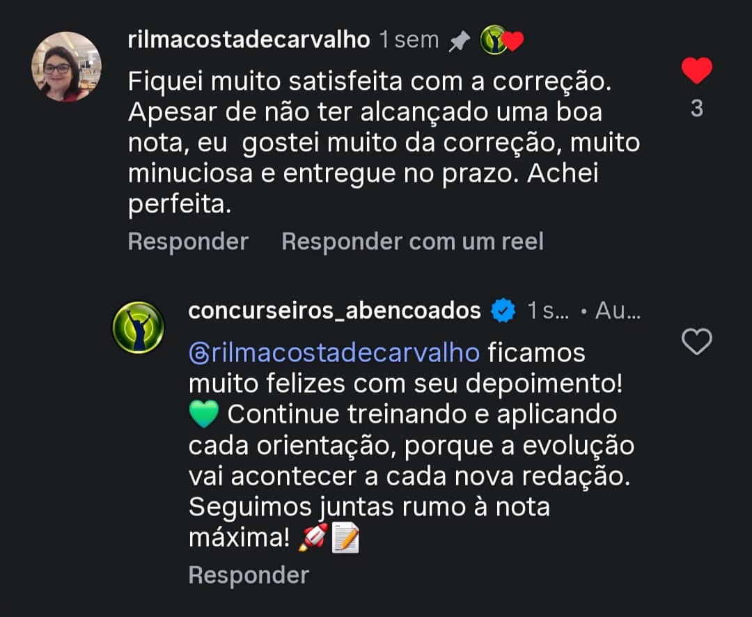 Depoimento de aluno sobre o serviço de correção — 2