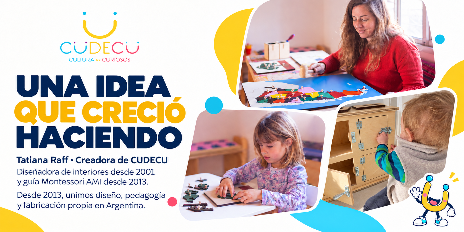 Tatiana con el mapa de Argentina, Vera e Iv&aacute;n explorando materiales de CUDECU