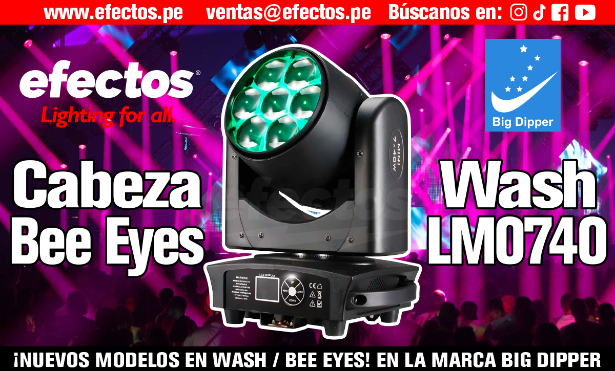 Cabeza Wash 7x40W LM0740 Big Dipper DMX Luces DJ Disco Stage