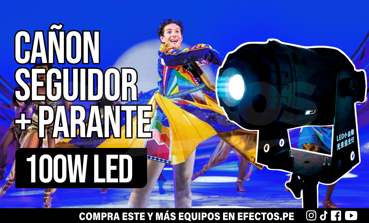 Cañon Seguidor de 100W LED + Parante para Iluminación de Teatro