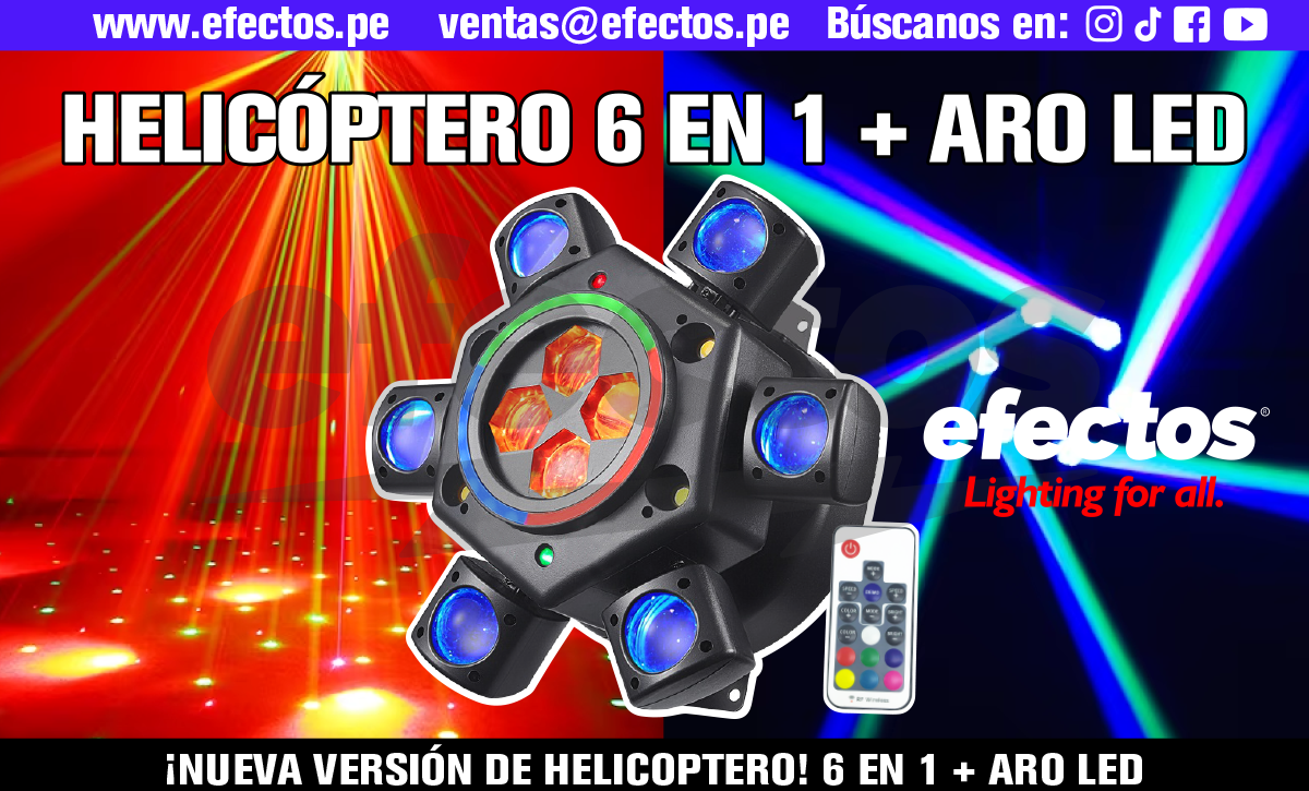 Luces Helicóptero 6 en 1 Aro LED Dmx Dj Discoteca Karaoke