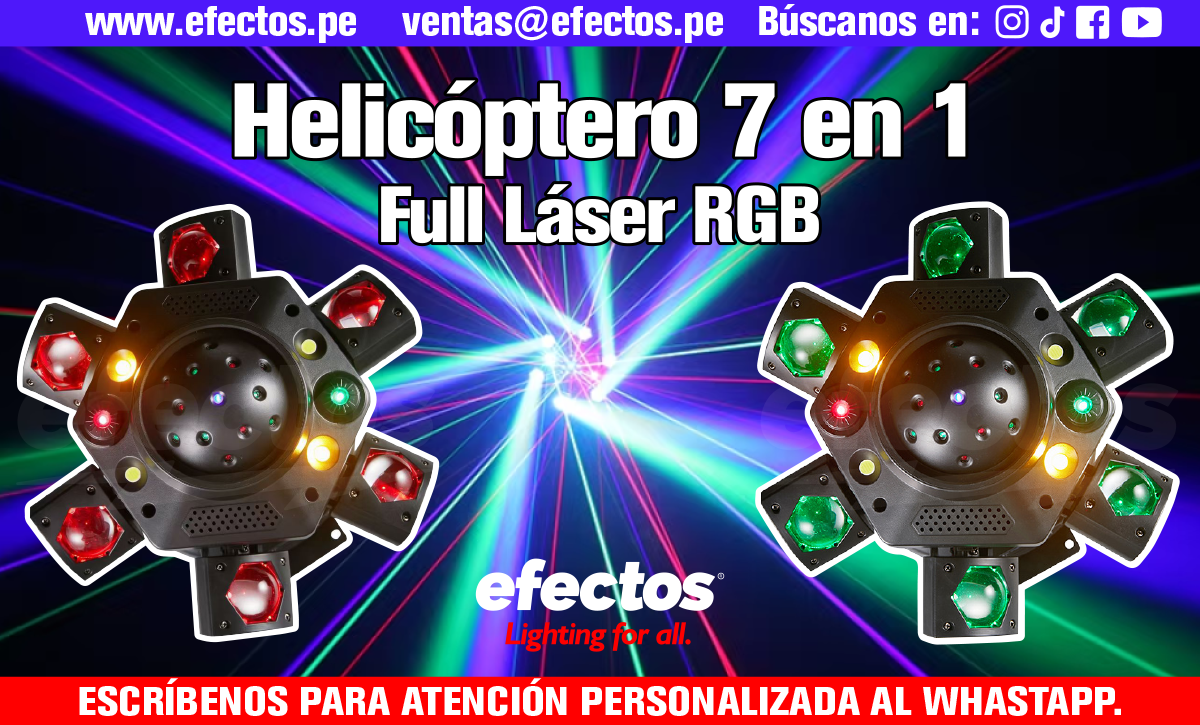 Luces Helicóptero 7 en 1 Láser RGB LED Dmx Dj Discoteca Karaoke