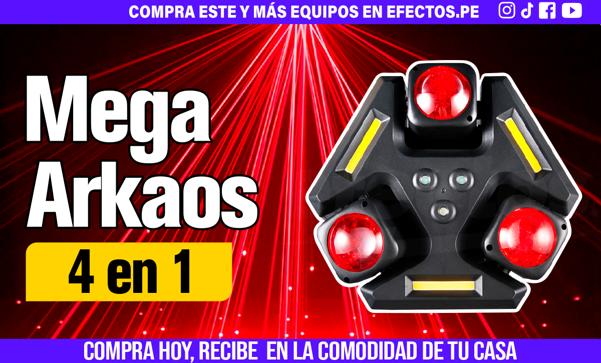 Mega Arkaos 9x10W 4 en 1 Led Láser Cortadora Luces dj Disco Karaoke