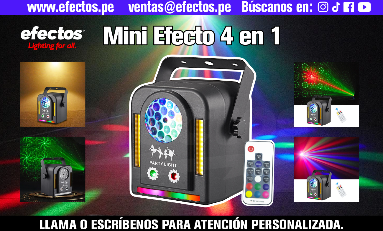 Mini Efecto 4 en 1 RGBW Luces Dj Fiestas Casa Disco Karaoke